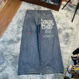Baggy Jeans For Men Retro Embroidery Hip-Hop Goth Street Clothing-Outfit