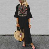 A-Line Dress Bohemian Half Sleeve Long Print Dress Women Sexy V Neck High Waist New Casual Summer Beach Dress