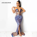 Sexy Tube Top Chain Split Long Maxi Dresses for Women Elegant Evening Gown Birthday Party Club Outfits