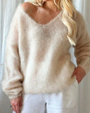Glutinous V-Neck Long-Sleeved Sweater Woman 2025 Autumn And Winter Cover Solid Color Lazy Wind Loose Knitted Shirt