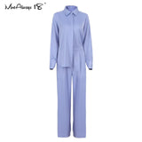 Spring Summer 2 Piece Sets Ladies Office Outfits Shirts And Wide Legs Trousers Women Sets Oversize Suits