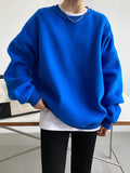 Round Neck Oversized Sweatshirt Blue Orange Gray White Blue Orange Plush Thickened Loose
