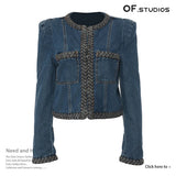 New Personality Knitted Delicate Personality Cushioned Shoulder Suit Denim Jacket Short Coat Female