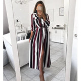 Striped Chiffon Dress Beach Style Maxi Shirt Dress Evening Party Long Sleeve Vestidos Summer Loose Elegante Long