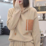 Loose Leather Hooded Sweater Women's Fall 2024 Fashion Foreign Style Leisure Design Sense Thickened Hoodie Jacket-Outfit