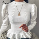 elegant women's round neck solid white Long Sleeve Pullover Sweater Autumn winter female sweater ladies leisure