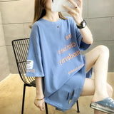 Shot 6535 Cotton Medium And Long Style Embroidery 2024 New Korean Version Short-Sleeved T-Shirt Women's Plus Size Blouse-Outfit
