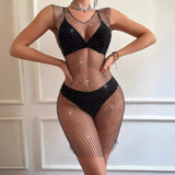 Toloer Sexy Fishnet Flash Diamond Hollow Bright Diamond Dress Fashion Trend V Neck Skirt