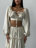 New Linen Chest With Lantern Sleeves In The Spring And Summer High-Waisted Long-Character Half Skirt