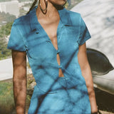 Crop Top Shirts Women Summer Casual Y2K Crop Top Tee Fashion Vintage Button Down T Shirt Solid Party Sexy Tops for