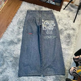 Year's New Skeleton Embroidered Jeans For Men's Casual Street Style Korean Version Of The Trend Is Loose-Outfit