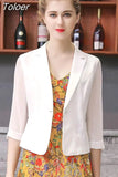 Summer Casual All-match Women 3/4 Sleeve Blazers Temperament Commute Elegant Single Button Thin Outerwear