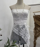 Thai Hottie Sexy Hollow Lace Tradious Sleeveless Top Irregular Ribbon Vest
