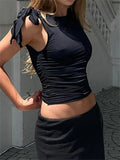 Y2K Slim Fit Sleeveless Mini Vest Summer Streetwear Sexy Slim Fit Tank Tops for Women 3D Floral Tassels Ruffles Tank-Outfit
