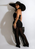 Sexy Strapless Sleeveless High Waist Solid Mesh Ruffles Loose Two Piece Pants