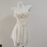 Beautiful Design Stacked Three-Dimensional Flower Broth Pyjab Mesh A Word Thin Sling Female