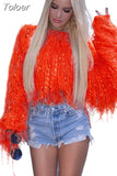 Neon Fringe Female Crop Oversized Sweater Knitted Pullover Fashion Clothes Women Winter Tops Tassel Jumper