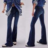 Women's Y2K Retro Flare Jeans Solid Color Stretch Denim Low Waist Long Pants Spring Autumn Slim Bell Bottoms Trousers-Outfit
