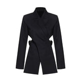 Hollow Out Blazer For Women Notched Collar Long Sleeve Casual Black Blazer Female 2020 Autumn Fashion New