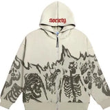Pattern Retro Street Hoodie Y2K Goth Punk Harajuku Zipper