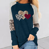 Women's Valentine's Day New Long-Sleeved Splicing Hot Casual T-Shirt Round-Neck Loose