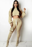 Casual Long Sleeve Hood Laced Up Crop Top And Pant