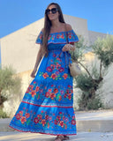 And Summer 2025 New Shoulder-To-Shoulder Red Flower Printing Long