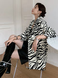 Women Zebra Pattern Big Size Blazer New Lapel Long Sleeve Loose Fit Jacket Fashion Tide Spring Autumn 2023