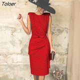 Woman Summer Plus Size 3XL Elegant Polka Dot Ruched Clothes White Sleeveless Tank Fitted Party Dresses For Women Fall