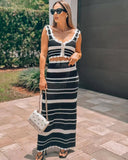 Suit Striped Knitted Vest Blouse High Waist-Colly Half-Dress Two-Piece