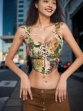 Trend Women's Wear Square Collar Hot Strap Small Vest Printed Top Slim Halter Top-Outfit