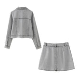 New Artificial Pearl Denim Jacket 5862065 Miniskirt 5862066-Outfit