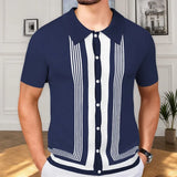 Men's Summer New Striped R-Neck Knits Short-Sleeved Business Polo Shirts Men's