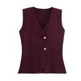 And Summer New Women's Gold Button Knitted Vest + Half-Dress Fashion