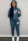 Sportwear Letter Print Long Sleeve Hoodies And Pant 2 Piece