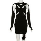 Women Mini Dresses Dark Punk Y2k Bodycon Long Sleeve Summer Dress Goth Cyber Gothic Black Sexy Hollow Out Clubwear-Outfit