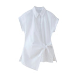 Spring Style Knot Poplin Short-Sleeved Fashion Shirt 9479048-Outfit