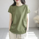 Clothing Round Neck Loose Pullover Slim Style Solid Color Bottom Shirt Spring Summer Short Sleeve Tee Shirt Women Tops-Outfit