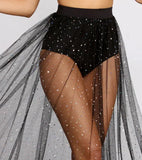 Perspective Of Women's Nightclub Pleated Skirt Lace Sparkling Net Gauze Hip Skirt High Waist Half Skirt-Outfit