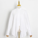 Solid Slim Shirt For Women Lapel Long Sleeve Loose Irregular Hem Button Through Blouse Female Fashion Clothing