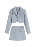 Short Blazer And Skirt Matching Sets Two Pieces Single Button Jacket Office Lady Formal Suit Korean Simple Spring