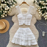 Temperament Sweet Age Reduction Short Sling Vest High Waist Fluffy Cake Skirt 2025 New Summer