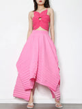 Casual Pleated Long Skirt For Women High Waist Irregular Hem Black Joker Skirts Female Fashion New Clothing