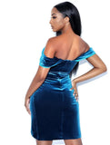 Sexy Off Shoulder Velvet Ruffles Slit