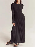 Round-Neck Knitted Long Dress 2025 Autumn New Sweater Skirt Pit Strip Solid Color Bottom