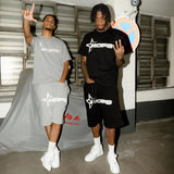 Year's New Short-Sleeved Shirt For Men And Women's Trend Card Street Hip-Hop Punk Letter Printed T-Shirt Shorts-Outfit