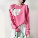 Heart-shaped Knitted Jumpers Women's Clothing Commute Autumn Winter Casual O-Neck Fashion Beading Patch Designs