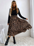Printed Modest High Waist Elastic Waist Print Midi A-Line