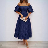 Women's Summer New French Ponmp Dress Soaked Sleeves Waist Temperament
