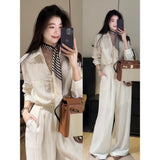 2025 Light Luxury A Complete Set Of Female White Thin Shirt Top Small Straight Tube Drag Flooring Casual Pants
